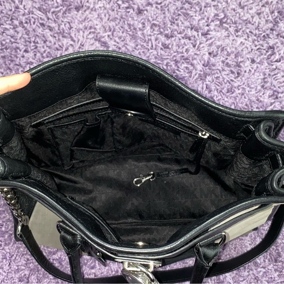 AUTH Michael Kors Large Hamilton Center Stripe Colorblock Suede Satchel Purse - Picture 6 of 13